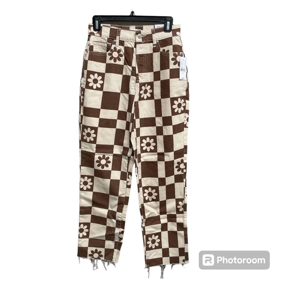 PACSUN NWT Eco Flower Checkerboard High Waisted Straight Leg Jeans-Sz 27 - Picture 5 of 12
